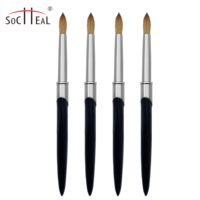 Pinceaux à ongles en acrylique Kolinsky allemands de haute qualité, manche en métal noir, faits à la main, pinceaux à ongles de qualité supérieure, manucure Socheal # 2- # 24