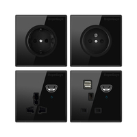 Interrupteur mural en verre trempé noir, panneau LED, prise européenne 16A, interrupteur à bascule rétro, prise universelle EU/UK, 2 prises USB