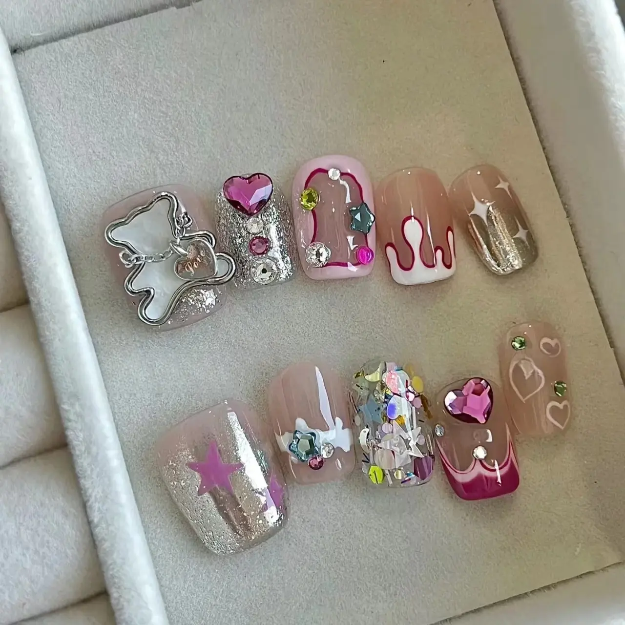 Kurzes Quadrat personalisieren Nagel Großhandel niedlichen INS-Stil Französisch Hand farbe drücken auf Nagel