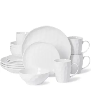 16 Pcs Large Ceramic Kitchen Dinner Dish Sets Plate Rice Salad Noodles Bowl Soup Plate Set Ceramic Dinnerware Dinner Set Big Mug