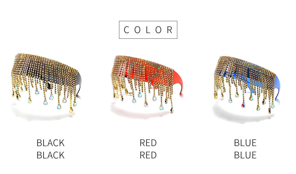 New Arrival 2021 Luxury Fashion Punk Oversized Sunglasses Women Tassel Crystal Diamond Sunglasses