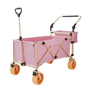 Dreamy Pink Foldable Camping <b>Cart</b> Four Wheel 150kg Load Capacity Metal <b>Shopping</b> <b>Cart</b> With Storage Bag - Product Image 5
