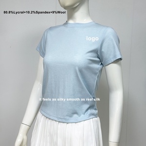 Custom Lightweight Breathable Flexible Durable Materials Short Sleeve Arc Cutout <b>Back</b> Bodysuit Recycled Fabric Yoga Top Skinny - Product Image 1