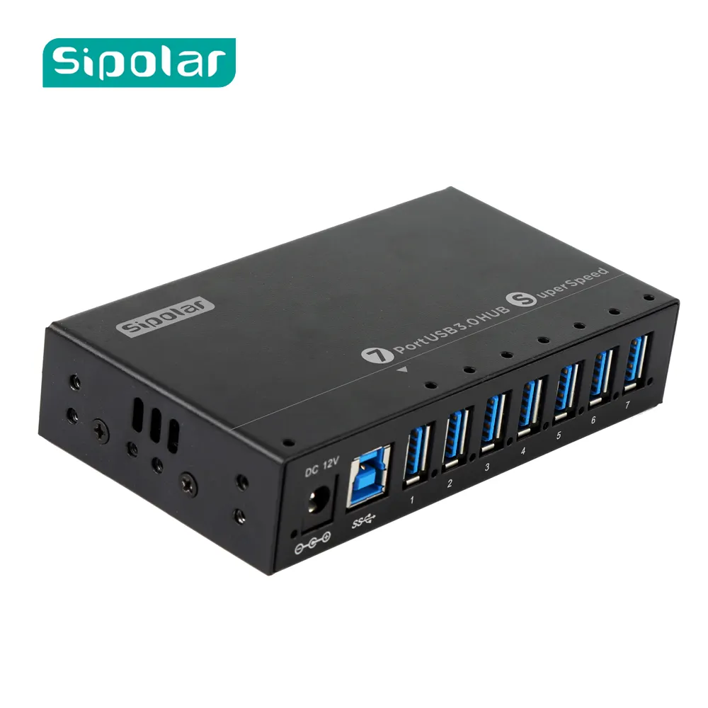 Sipolar A-173 7 port usb industrial 3.0 hub powered with 12V 5A power adapter for mobile device