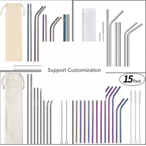 도매 재사용 스테인레스 스틸 금속 바 도구 곡선 가장자리 실버 골드 컬러 빨대 마시는 밀짚 브러쉬