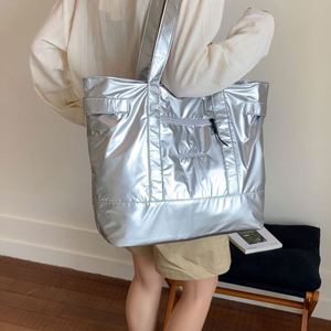 Shiny <b>Silver</b> Color Handbags Waterproof PU <b>Totes</b> Large Capacity Leather <b>Tote</b> <b>Bag</b> Women - Product Image 1