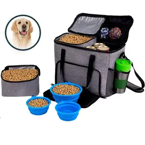 Eco-friendly melhor armazenamento lanche comida brinquedo acessórios kit bagagem pequenos sacos reciclados para animais de estimação sacola de viagem gato cão com tigela