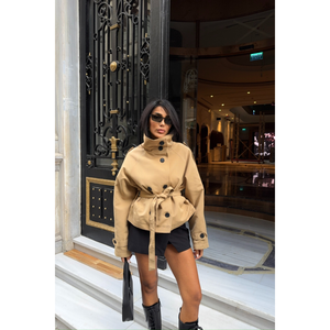 Manteau trench camel pour femme, court, en dentelle, col roulé, décontracté, long, imperméable, en cuir, cachemire, coton, personnalisé pour le printemps - Product Image 3