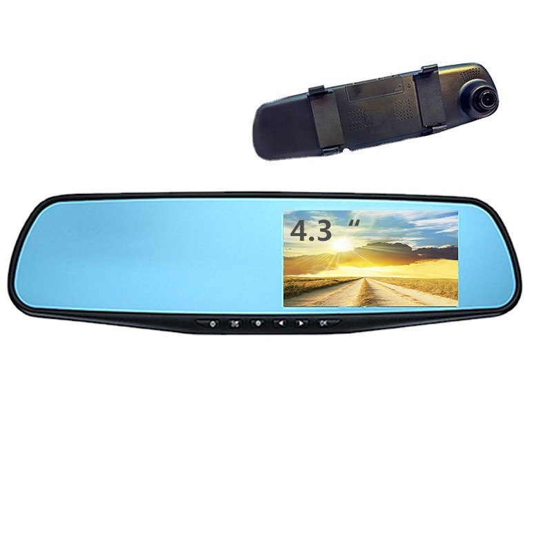 HD Mirror Dash Cam for Cars – 1080P Dual Front & Rear Camera with 4.3-Inch Touch Screen, Wide-Angle Lens, Night Vision, Loop Recording & Anti-Dazzle Blue Mirror – Full HD Car DVR for Driving Safety & Parking Monitor