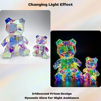 Ours en peluche lumineux LED RGB prismatique irisé, écoresponsable, fait main, en PET holographique, pour intérieur, intensité réglable, alimenté par USB