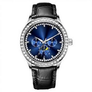 LOUIE JUELEN 9543 43mm Luxury Quartz Chronograph Dial Week Display Genuine <b>Leather</b> Luminous Hands Waterproof Men's <b>Watch</b> - Product Image 2