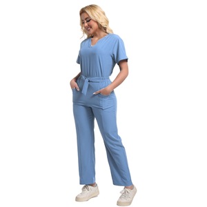 HZMNOI Women Scrub Set Green Short Sleeve Two Piece Medical Uniforms For Hospital Workwear Moisture Wicking Fabric - Product Image 2