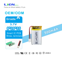 Batería de polímero de litio pequeña personalizable de 500 mAh, 3.7 V, 802035battery, 1.85 Wh, 8x20x35 mm para reemplazo de reloj inteligente, compatible con ROHS UN38.3