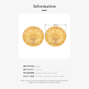 Anting Tusuk Bentuk Kesemek Besar Model Berongga, Perhiasan Kuningan Tebal untuk Wanita - Product Image 3