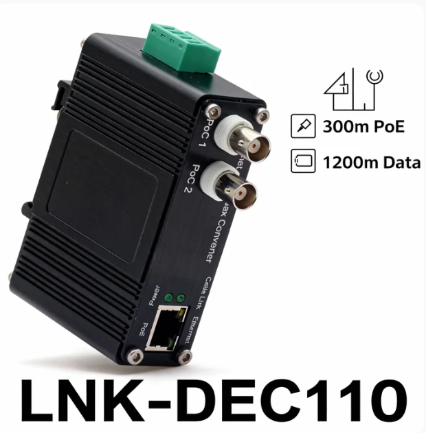 LNK-DEC110 Series EoC Extender 1200M Ethernet Over Coax Converter with PoE+ for CCTV