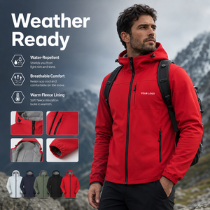 Veste softshell imperméable, coupe-vent, respirante, doublée en polaire, à capuche, pour le travail en extérieur, avec broderie personnalisée pour les équipes - Product Image 1