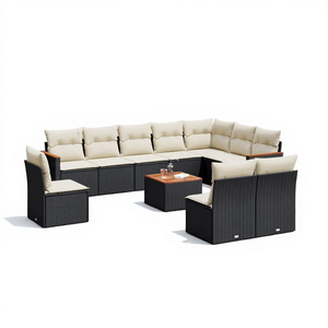 Juego de Sofás de Jardín Color Negro Crema, Muebles de Exterior Resistentes a los Rayos UV, Ratán PE, Cojines de Espuma de Alta Densidad, Diseño Contemporáneo - Product Image 1