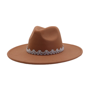OEM di cristallo di lusso strass <span class=keywords><strong>cappelli</strong></span> in feltro Fedora occidentali che vendono caldo donne che indossano quotidianamente gioielli <span class=keywords><strong>cappelli</strong></span> a cilindro Sombrero - Product Image 1