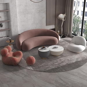 <span class=keywords><strong>Sofa</strong></span> Ruang Tamu Modern Berbahan Beludru Teddy Krim dengan Desain Melengkung - Product Image 4
