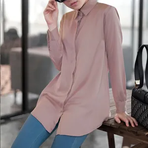 2022 New Casual Style Tunika Islamische Kleidung Rosa Bluse Mit Gürtel Mode Ethnische Frauen Täglicher Mantel Spring Plain Tops