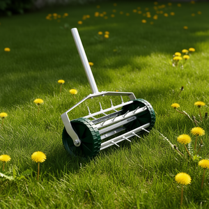 Aérateur de pelouse rotatif 350x180mm, outil d'aération du sol durable pour pelouses, entretien manuel du jardin, vert - Product Image 2