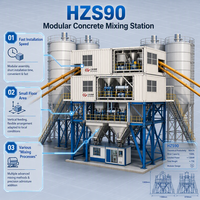 Centrale à béton conteneurisée HZS90 (90 m³/h) avec raccordements rapides pour utilisation en location