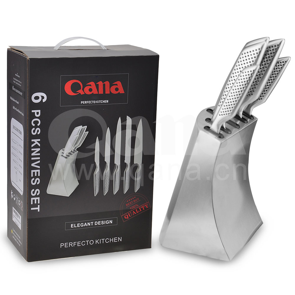 High quality Free sample NEW design Hammed Handle 6pcs stainless steel kitchen knife set with WOODEN block