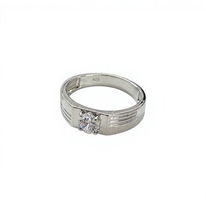 925 Sterling <b>Silver</b> Rhodium Plated Zircon Prong Setting Modern Geometric Wide Band Wedding <b>Ring</b> for <b>Men</b> and Women - Product Image 6