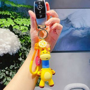 Wholesale Animal Keychain Cartoon Cute Giraffe Keychain 3D PVC Keyring Funny Stretchy Tube Giraffe Toy <b>Key</b> <b>Chain</b> for Kids Gift - Product Image 2