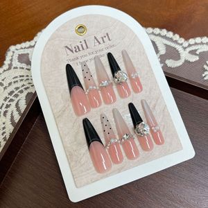 Uñas Postizas Hechas a Mano <span class=keywords><strong>de</strong></span> 4cm <span class=keywords><strong>de</strong></span> Largo, Color Nude, Efecto Ojo <span class=keywords><strong>de</strong></span> Gato, Cobertura Total, con Diseño <span class=keywords><strong>de</strong></span> Puntos Negros, <span class=keywords><strong>Manicura</strong></span> <span class=keywords><strong>de</strong></span> Lujo Color Champán para Dedos - Product Image 2