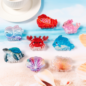 Fermagli per capelli personalizzati con artigli hawaiani, serie Oceano, motivo stella marina e conchiglia, fermagli per capelli piccoli, medi e grandi in acrilico. - Product Image 4