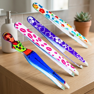 Pinzas para Cejas Clásicas de Acero Inoxidable, Duraderas, con Punta Puntiaguda, Diseño Ligero, Patrón Colorido, para Uso Estético - Product Image 2