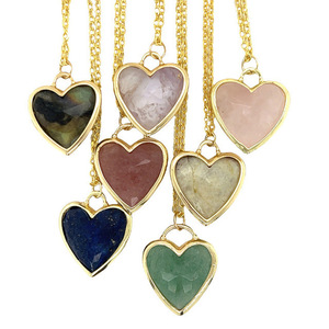 Collana in Acciaio Inox 316L Regalo di San Valentino Placcata Oro 18K con Ciondolo a <span class=keywords><strong>Cuore</strong></span> in Pietra Naturale per Donne - Product Image 1