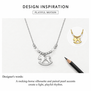 Collier pendentif cheval à bascule en acier inoxydable plaqué or 24 carats avec chaîne perlée et breloque imitation perle, unisexe, pour usage quotidien - Product Image 4