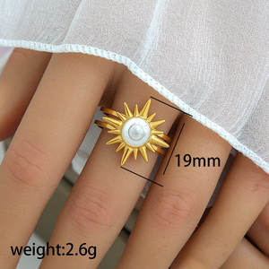 MECYLIFE Anillos de Dedo Que No Se Deslustran Chapados en Oro de 18K con Perlas y Piedras Preciosas en Blanco y Negro para Mujer, de Acero Inoxidable, Gruesos, Bijoux Femme - Product Image 6