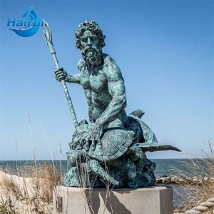 Grande sculpture antique en métal, figure mythologique romaine, statue de Poséidon en bronze avec trident - Product Image 5