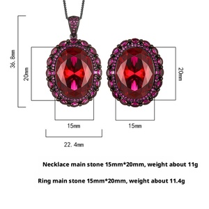 Conjunto de Pendientes y Colgante de Cobre Ecológico con Baño de Oro Negro y Circonita Roja de 15*20MM, Estilo Vintage para Mujer - Product Image 2