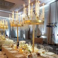 Grand chandelier en métal à 9 têtes pour décoration de table de mariage, porte-bougie, centre de table pour fiançailles et mariages, vases à fleurs