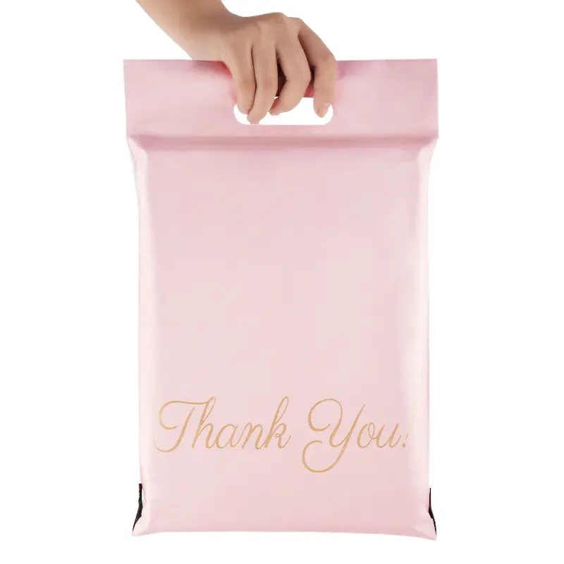 Sacchetto di merce riciclabile personalizzato in plastica grazie sacchetti fustellati per il pacchetto di vestiti