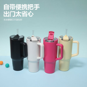 Gobelet isotherme à double paroi de 40 oz avec poignée, couvercle double fonction, paille amovible, en acier inoxydable, mug de voyage, logo personnalisé - Product Image 3