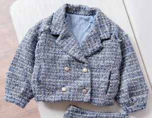 Vêtements d'hiver pour enfants de 4 à 16 <span class=keywords><strong>ans</strong></span>, <span class=keywords><strong>veste</strong></span> en tweed pour filles d'automne et d'hiver + jupe, ensemble de blazer en tweed de luxe en 2 pièces - Product Image 2