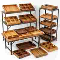 Plateau de rangement en bois personnalisé en gros, plateau organisateur en bois multi-styles combinés, boîte de rangement pour articles divers de bureau à domicile