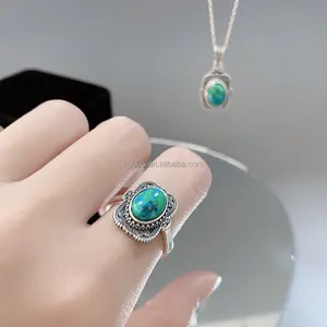 Penjualan langsung pabrik kustom grosir 925 perak murni cincin Turqouis gaya Mongolia seri cincin temperamen