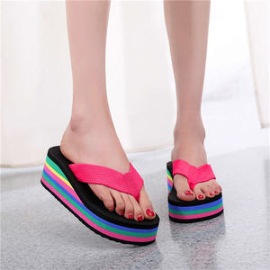 Comodi sandali estivi Casual da spiaggia infradito da donna con zeppa arcobaleno alla moda coreana - Product Image 6