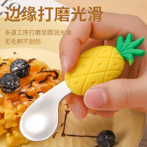 Venta caliente dibujos animados lindo fruta vajilla bebé cuchara silicona 304 Acero inoxidable dibujos animados <span class=keywords><strong>para</strong></span> niños sopa cuchara tenedor - Product Image 4