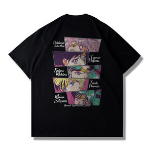 Camiseta <span class=keywords><strong>de</strong></span> Manga Corta <span class=keywords><strong>de</strong></span> Franela con Diseño <span class=keywords><strong>de</strong></span> <span class=keywords><strong>Sailor</strong></span> <span class=keywords><strong>Moon</strong></span>, Anime, Chica Marinera Guerrero, Unisex, Corte Holgado, 100% Algodón - Product Image 3