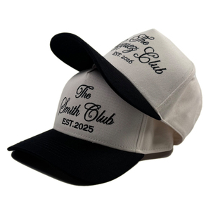 Sombrero de Vaquero Unisex de Alta Calidad, Personalizado con Bordado Cursivo, Beige y Negro, <span class=keywords><strong>Gorras</strong></span> de Camionero para Boda, <span class=keywords><strong>Gorras</strong></span> Estructuradas de Algodón de Perfil Medio - Product Image 1