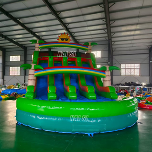 Toboggan aquatique gonflable triple piste, toboggan géant 3 voies, château gonflable tropical vert, parc aquatique <span class=keywords><strong>avec</strong></span> grande <span class=keywords><strong>piscine</strong></span> - Product Image 2