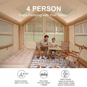 6.3 Large High Quality Double Layer Four-Season Waterproof <b>Inflatable</b> Camping Outdoor Fabric Tent Portable House Tent - Product Image 4