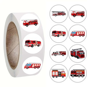 สติกเกอร์รถดับเพลิง8รูปแบบ1นิ้ว500ชิ้น/ม้วนสำหรับแล็ปท็อปกล่องของขวัญโทรศัพท์มือถือตกแต่งแล็ปท็อปโทรศัพท์มือถือ - Product Image 2